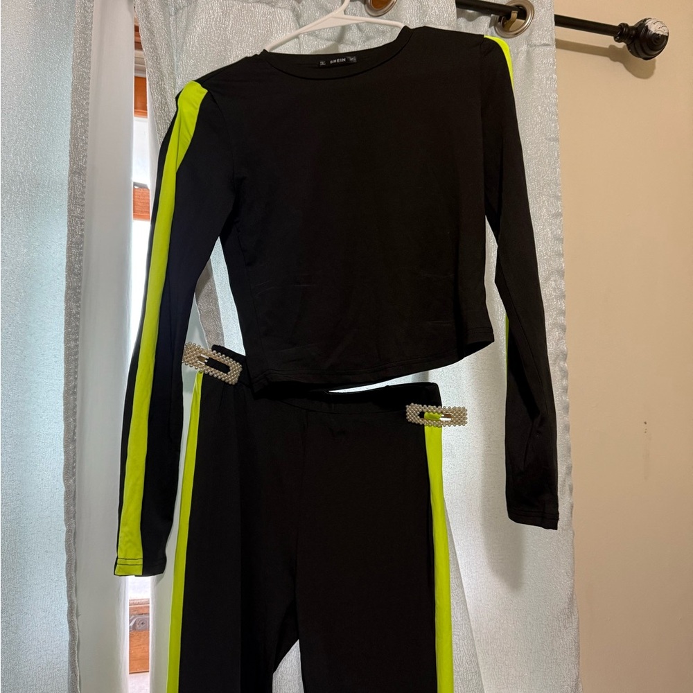 SHEIN Black and Neon Green Two-Piece Set